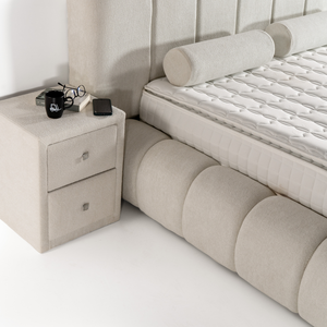 Base de lit en bois et métal de velours de luxe AVANOS meubles de chambre à coucher à assemblage facile avec rails latéraux de tête de lit pour ferme ou hôtel - Product Image 5