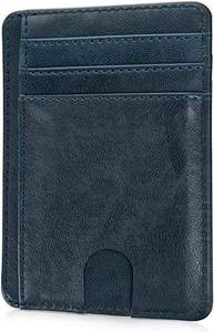 Billetera pequeña de cuero genuino para hombre o mujer, tarjetero, azul - Product Image 2