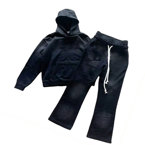 Hoodie court respirant en polyester/coton style vintage, effet délavé, survêtement streetwear, style urbain, léger, décontracté, unisexe, hiver - Product Image 1