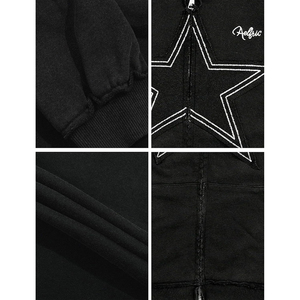 Custom Logo Distressed French Terry 100% Cotton Oversized Boxy Hoodies <b>Applique</b> Embroidery Patch Winter for Men - Product Image 6