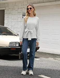 Sweat-shirt à manches longues en polaire douce pour femmes, couleur pastel unie, tenue décontractée d'hiver chic et moderne - Product Image 5