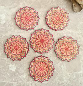 Sous-verres classiques écologiques en perles brodées à la main, multicolores, ronds de 4 pouces, décoration de table, impression personnalisée de 5 mm - Product Image 5
