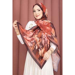 Pañuelo de Algodón con Estampado Floral Borgoña, Serie Romance, Forma Cuadrada, Moderno, para el Verano - Product Image 1