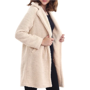 Women's Beige Pocket Lined Plush Boucle Sherpa Coat Women Long Wool Coats - Product Image 5