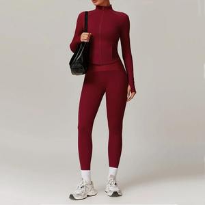 Conjunto de dos piezas de Yoga para Fitness, traje de gimnasio de Color sólido para mujer, ropa deportiva transpirable súper elástica para correr, conjunto de Yoga para mujer - Product Image 6