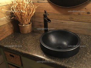 DIVRIS Lavabo vasque ovale noir martelé fait main, surface polie, à poser sur comptoir, design industriel, pour salle de bain, 17 pouces - Product Image 5