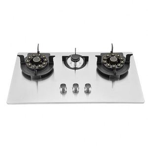 Cuisinière à gaz exclusive en acier inoxydable à trois brûleurs avec couvercle rabattable, à économie d'énergie, disponible - Product Image 2