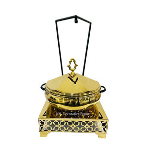 จานสำหรับอุ่นอาหารพร้อมโดมและฐานตั้งสำหรับทำอาหารจานร้อนงานออกแบบทำด้วยมือชุบทอง - Product Image 2