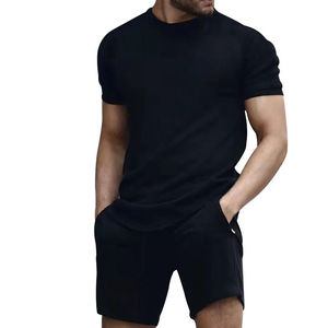 Conjunto informal de 2 piezas para hombre, camiseta de manga corta de Color sólido transpirable cómoda de verano, pantalones cortos con patrón estampado, estilo Formal - Product Image 2