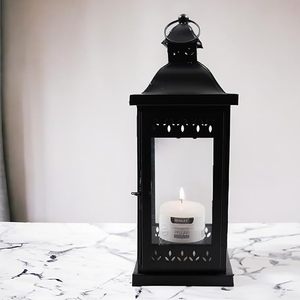 Classic Black Iron Hanging <b>Lantern</b> with One Pillar Candle Glass and Metal Stand for Home Decoration Elegant Table Top <b>Lantern</b> - Product Image 3