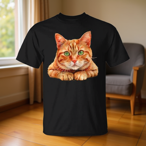 T-shirt giallo arancione con occhi verdi per amanti dei gatti - Product Image 3