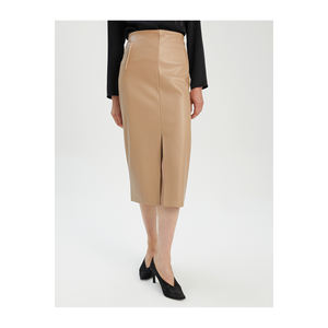 Jupe en similicuir pour femme BGN avec fente, modèle W24S124, Turquie - Product Image 4