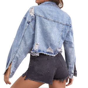 Top <b>Sale</b> Autumn and <b>Spring</b> Crop Women's Denim Jean Jacket Turn Down Collar Pocket Loose Jacket For Women with OEM Service - Product Image 2