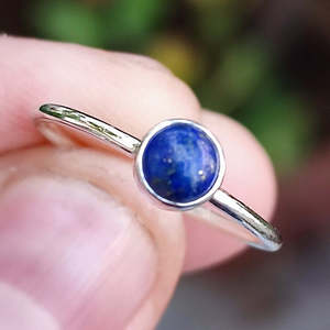 Handmade Dainty Minimalist Sterling Silver <b>Ring</b> Cute <b>Lapis</b> <b>Lazuli</b> Bezel Setting Gift for Women - Product Image 6