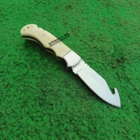 Cuchillo plegable de bolsillo hecho a mano J2 hoja de acero pulido espejo mango de hueso botón a prueba de herrumbre estilo cambio cubierta de cuero gratis