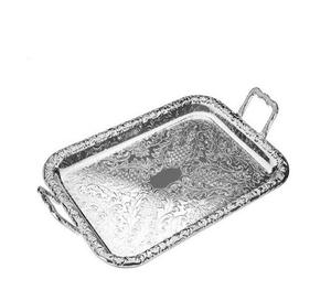 ถาดทองเหลืองสุดหรูพร้อมถาดแกะสลักและชุบเงินสำหรับโรงแรมและร้านอาหารถาดเสิร์ฟโลหะตามสั่งจากอินเดีย - Product Image 1