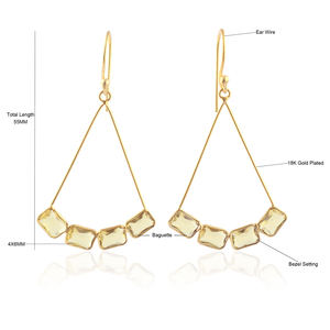 ต่างหูคริสตัลควอตซ์ทรงขนมปังฝรั่งเศสสำหรับสตรีต่างหูทองเหลือง18K ชุบทอง18K - Product Image 1