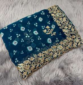 Sari de Mujer en Tela Georgette Pura con Diseño Bandhani, Pallu y Bordado - Product Image 4