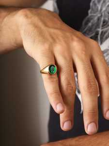 1ชิ้นทำด้วยมือมรกตแหวนหมั้นแหวนทอง14K พลอยอินเดียสำหรับงานปาร์ตี้เครื่องประดับเงินสเตอร์ลิง
