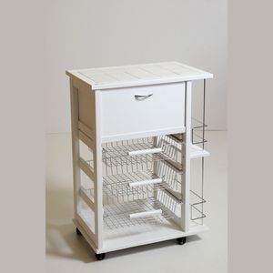 รถเข็นไม้บีชคุณภาพดีพร้อมที่เก็บขนมปังและขวดน้ำ - ดีไซน์ทันสมัยสำหรับพื้นที่จัดระเบียบ - Product Image 1