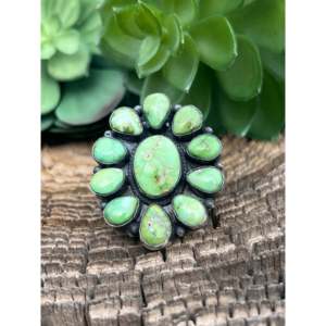 Tim Smith Sonoran Gold Turquoise & 14k Sterling <b>Silver</b> Cluster <b>Ring</b> Bezel Set Statement <b>Boho</b> Style Size 7 Everyday Wear - Product Image 1