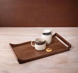 Plateau en bois moderne fait à la main avec poignée, design carré, motif horizontal, pour mariage et dîner du Ramadan - Product Image 3