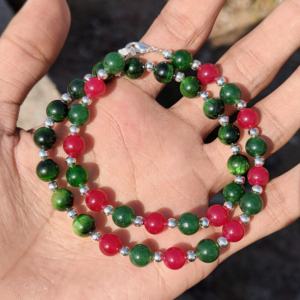 Natural Green Tigers Eye <b>Pink</b> Ruby Necklace 8mm Round Beaded Gemstone Necklace Healing Crystal Jewelry <b>Gift</b> - Product Image 1