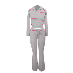 ชุดวอร์มสองชิ้นสำหรับผู้หญิงชุดวอร์มมีซิปมีฮู้ดปักลาย - Product Image 6