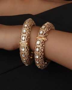 Polki สร้อยข้อมือชุบทองเงาทองเหลืองชุบทองเงาออกแบบมินิมอลลิสต์เครื่องประดับสำหรับปาร์ตี้งานแต่งงานมีขนาด2.2 2.6 2.4สำหรับของขวัญ - Product Image 1