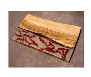 Tabla de cortar de madera de acacia personalizada, tabla de cortar de resina y madera artesanal - Product Image 3