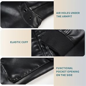 Veste de Moto Unisexe en Cuir pour Hiver 2025 Nouveau Décontracté Slim Fit Épaissie Grande Taille Col Montant Logo Avant en Cuir - Product Image 6