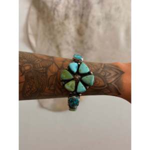 Tillie John Fashion <b>Cuff</b> <b>Bracelet</b> Mixed Turquoise & Sterling <b>Silver</b> Cluster Design - Product Image 3