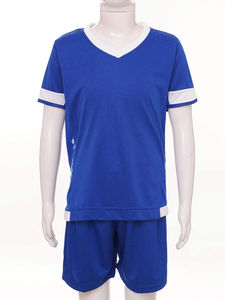 Ensemble de maillots de football personnalisés à transfert thermique, respirant, séchage rapide, anti-UV, uniforme de football d'équipe, short bleu, col en V, vêtements de sport d'entraînement - Product Image 3