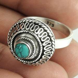 Bagues de mariage vintage à motif bohème occidental en argent sterling massif 925, livrées avec une pierre précieuse turquoise taille ronde - Product Image 3