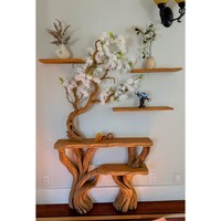 Table Console Luxe Moderne en Bois Massif avec Bibliothèque Arbre pour Salon, Villa et Salle à Manger