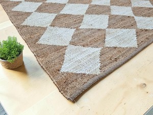 Geometric Pattern Jute <b>Rug</b> Rectangle Flat Weave Coastal Style Non-Slip Bathroom Area <b>Rug</b> - Product Image 2