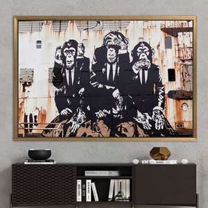 Lienzo Impreso: Banksy, Tres Monos Sabios, Arte Moderno para Pared, 1 Pieza: Marco Dorado - Product Image 1