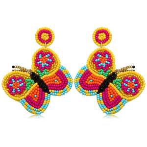<b>Butterfly</b> Seed <b>Beads</b> Celebrations Ideal for Gifting and Adding a Pop of Color Traditional Embroidery Earrings by MD handicrafts - Product Image 1