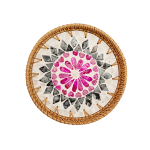 Vente chaude, assiette de service en bois et en rotin faite à la main, sous-plat, écologique, forme irrégulière, couleur personnalisée, motif végétal naturel, 13 pouces - Product Image 1