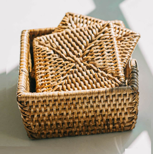 Grande vente sous-verres carrés en rotin tissés à la main accessoires de cuisine pour salon Table à manger thé sous-verre tapis tampons - Product Image 5