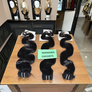 100% venta al por mayor de cutícula cruda alineada virgen proveedor natural negro oscuro sedoso largo bodywave paquetes extensiones de cabello humano indio - Product Image 4