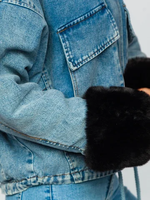Veste matelassée imperméable en denim de coton bleu délavé personnalisée pour femmes, manches longues, bouton vintage, élégante, décontractée, vêtements d'extérieur d'hiver
