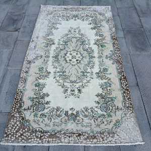 Alfombra Turca Vintage, Alfombra de Lana Ikat Azul de 4x7.1 pies (122x216 cm) - Product Image 1