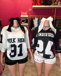 Femmes été nouveau épissage mode imprimé maille impression vêtements de sport pull à manches courtes haut maillot de football - Product Image 4