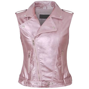 Gilet en cuir pour femmes, fermeture à boutons, gilet en cuir sans manches tendance avec doublure en coton, manteau uni avec poches - Product Image 4