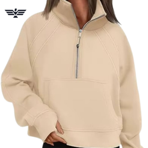 Meilleure vente femmes 100% coton Long quart fermeture éclair sweat hiver Style de rue couleur personnalisée respirant trou décoration décontracté - Product Image 2