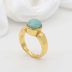 Anillo de latón de forma redonda de piedra preciosa turquesa Natural chapado en oro de 18 quilates superventas para joyería de moda Unisex accesorios de mujer - Product Image 4