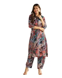 فستان حريمي كورتي بسروال مطبوع من نسيج رايون بيزلي مخصص بسعر الجملة فستان للعمل للسيدات
