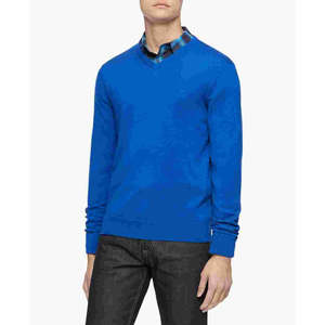 Maglione da Uomo Calvin Klein in Lana Merino con Scollo a V, Blu, Taglia XL, Stile Casual alla Moda, Logo, Cappuccio, Maniche Lunghe per la Stagione Autunnale - Product Image 1