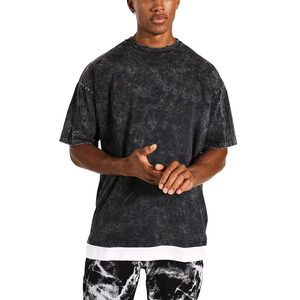 Fabricant et fournisseur OEM T-shirt délavé à l'acide pas cher Streetwear T-shirts ajustés délavés à l'acide de style Hip Hop pour hommes - Product Image 1